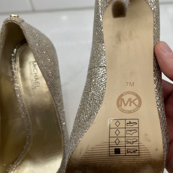 Michael Kors York Evening Platform Open Toe Pumps Heels Gold Glitter Size 7M - Picture 3 of 4